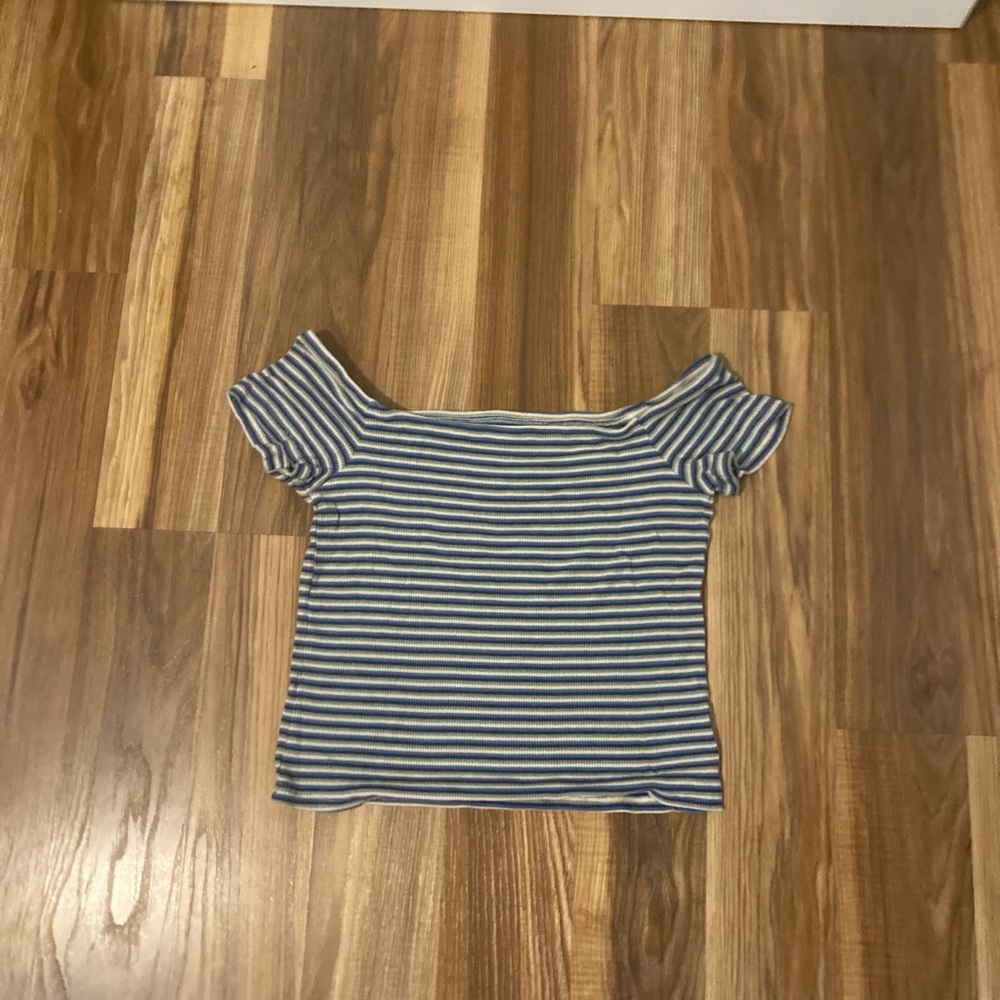 American Eagle Outfitters Black and Blue Fitted Crop Blouse